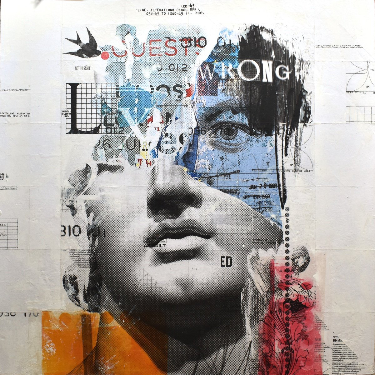 Portrait Collage By Manel Villalonga, 24 X 24", 253 Wrong, Original Artwork