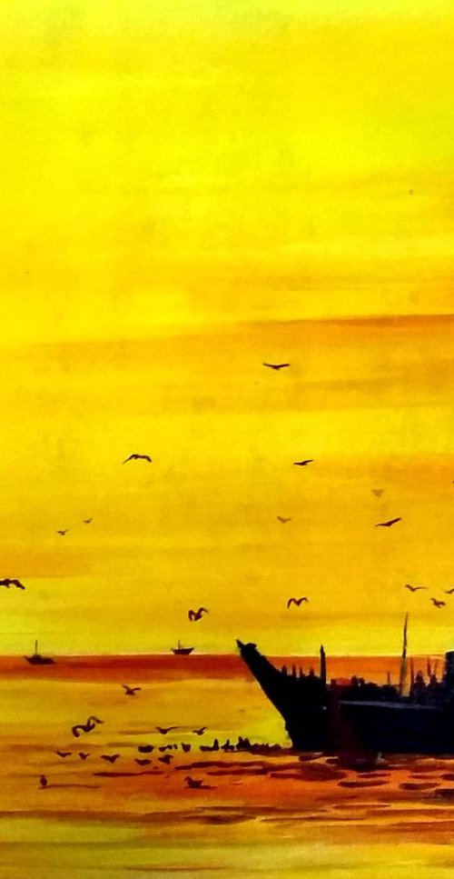 Sunset and Fishing Boats by Samiran Sarkar