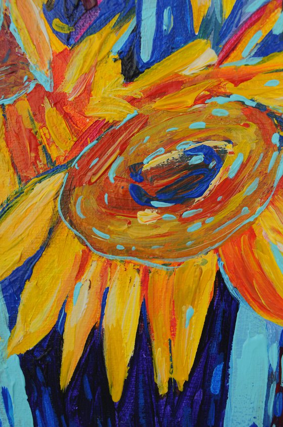 Sunflowers in vase acrylic painting