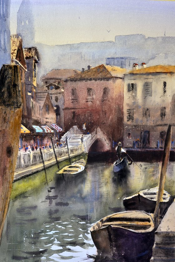 Gondola before bridge Venice Italy 53x35cm 2020