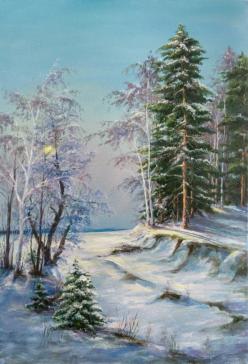 Impressionistic Landscape Oil Painting By Galyna Shevchencko, 18 X 26, Winter, Original Artwork