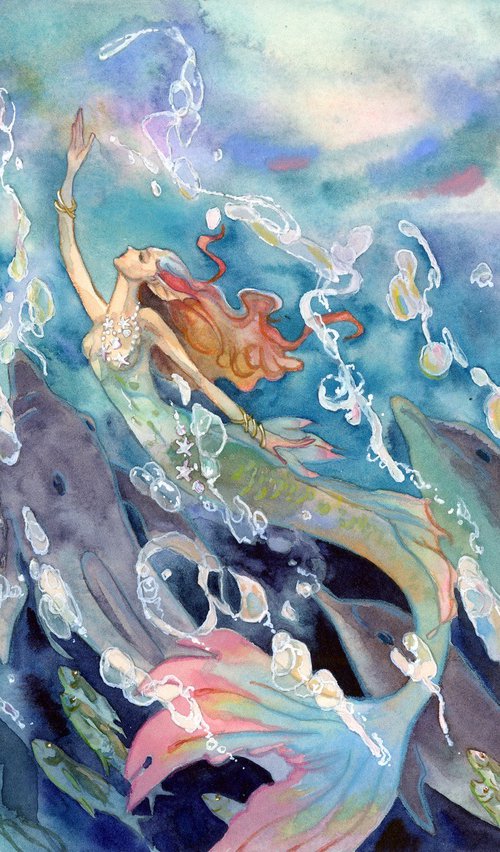 Fantasy mermaid and dolphins by Yulia Evsyukova