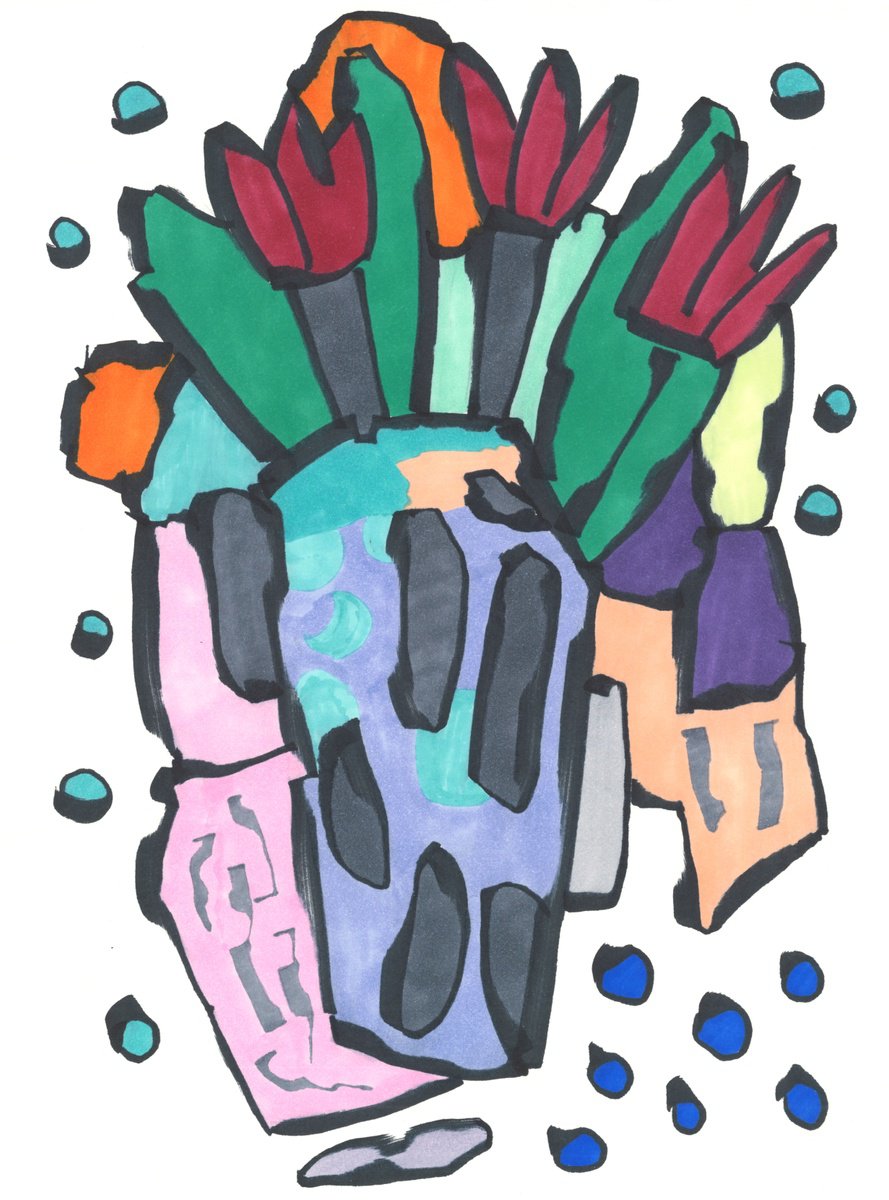 Organic Botanical Ink Drawing By Sofi Ginger, 8 X 11", Heart Of Spring, Original Artwork