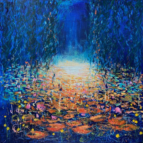 Deep Blue Vibrant Waterlily Pond by Teresa Tanner