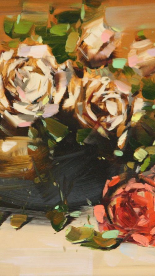 Vase of Roses Original Framed Painting Ready to hang by Vahe Yeremyan