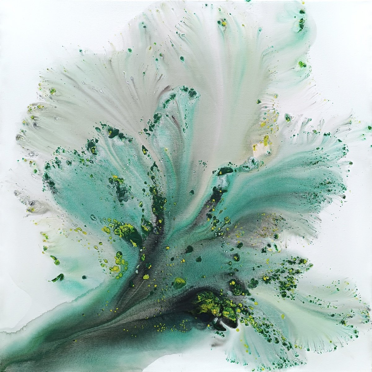 Abstract Botanical Acrylic Painting By Muriel Napoli, 39 X 39", Nature 473, Original Artwork