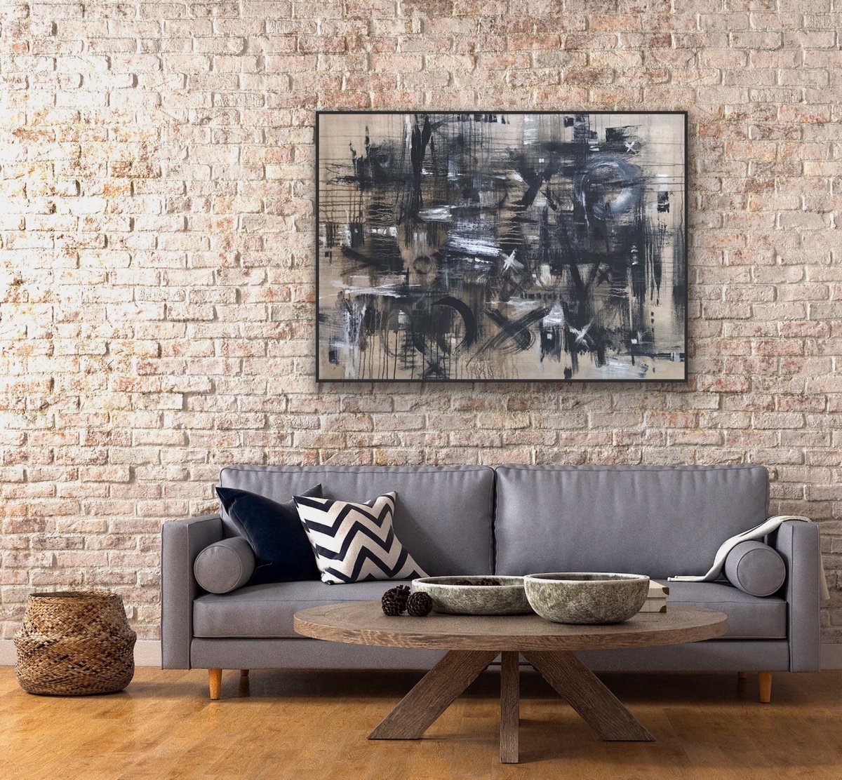 Expressive Abstract Acrylic Painting By Galina Poloz, 43 X 31, Black Calendar., Original Artwork