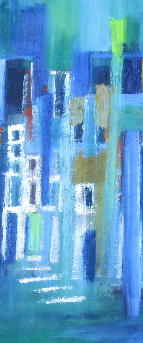 Facade in White and Blue, modified, 20 x 29 cm, by Ingrid Knaus