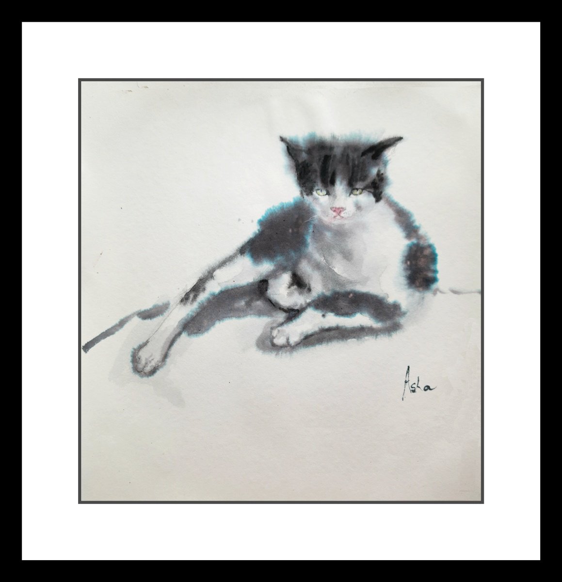 Impressionistic Animal Drawing By Asha Shenoy, 10 X 11, The Tabby Cat Ammani, Original Artwork