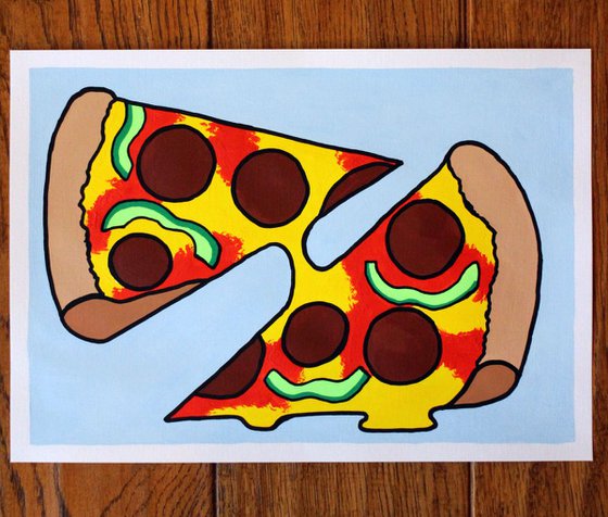 Two Slice Pizza Pop Art Painting On Paper