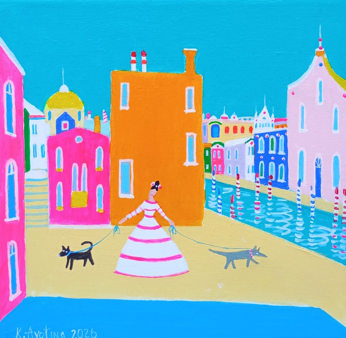 Katrina Avotina | Original  Acrylic Painting | The Colours Of The Floating City | 20 X 20Cm | Artwork For Sale On Artfinder