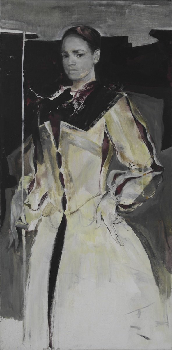 Expressive Portrait Acrylic Painting By Stefan Stoikov, 20 X 39", Asya, Original Artwork