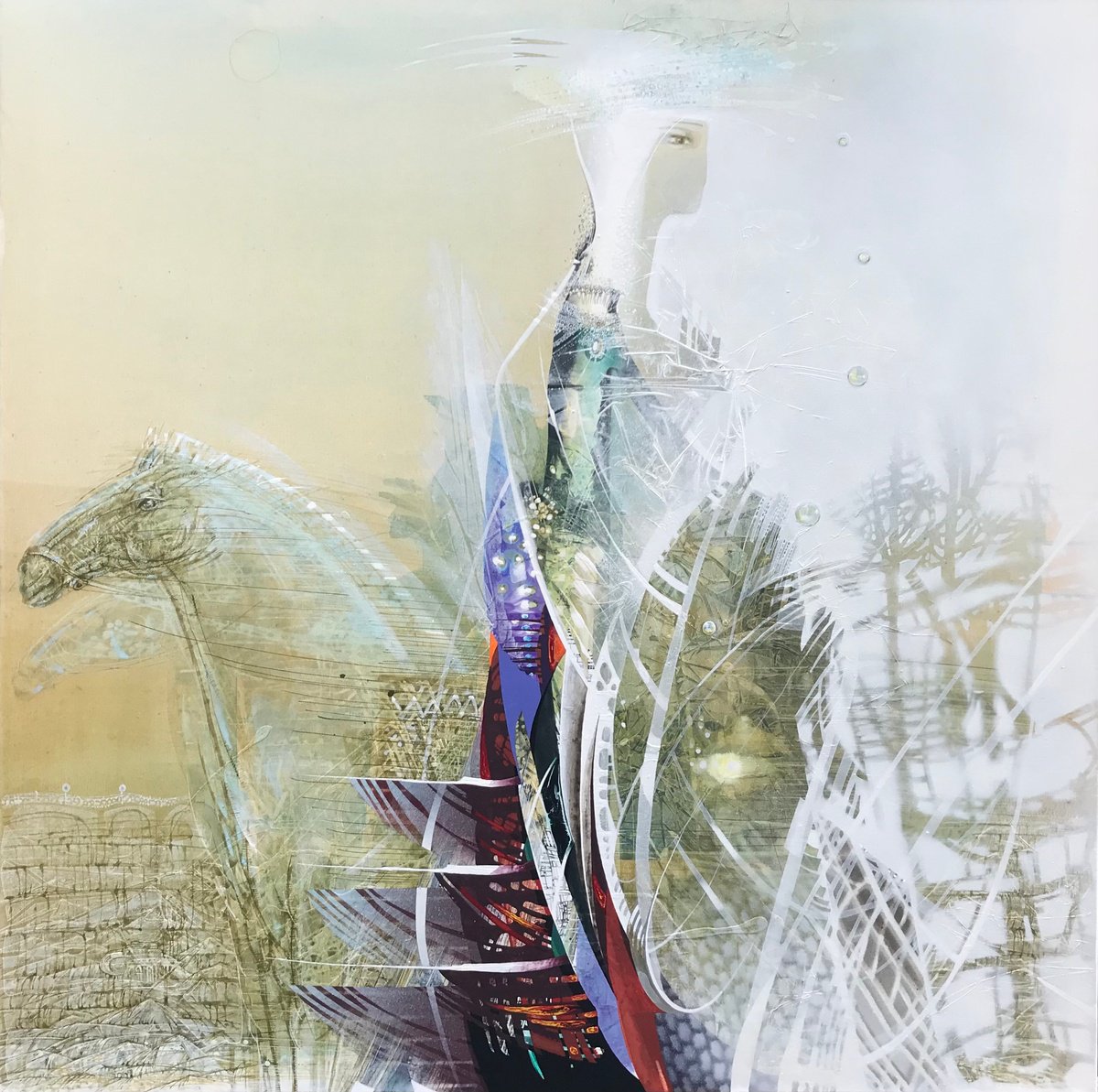 Organic Portrait Acrylic Painting By Marina Volkova, 39 X 39", Taming Of The Shrew, Original Artwork