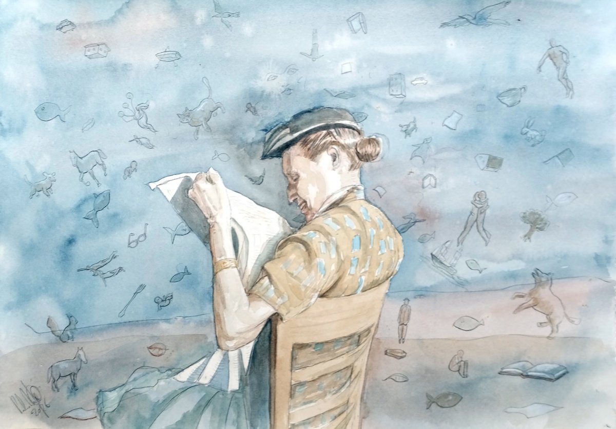 Surrealistic Pastel Drawing , Reader With Memories By Paolo Beneforti, 17 X 12, Artwork For Sale On Artfinder