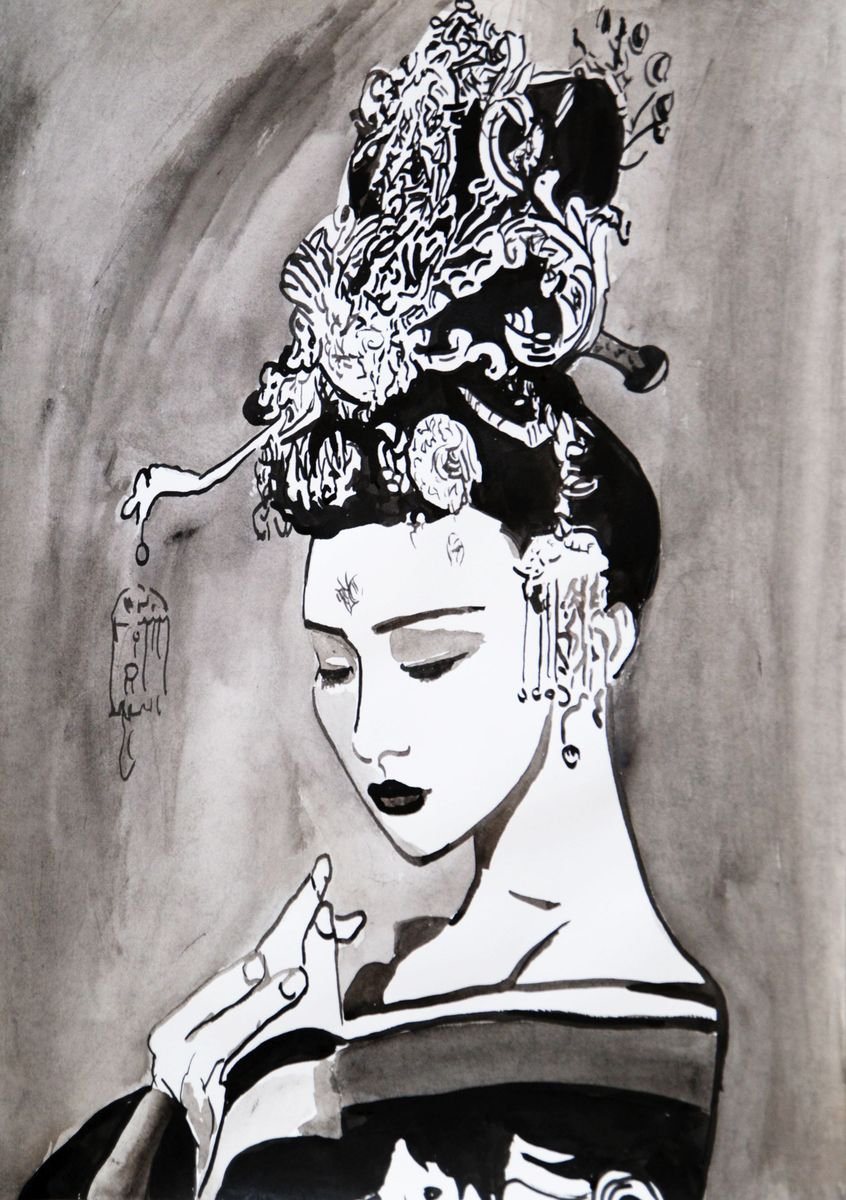 Portrait Ink Drawing By Alexandra Djokic, 12 X 17, Female Figure, Original Artwork