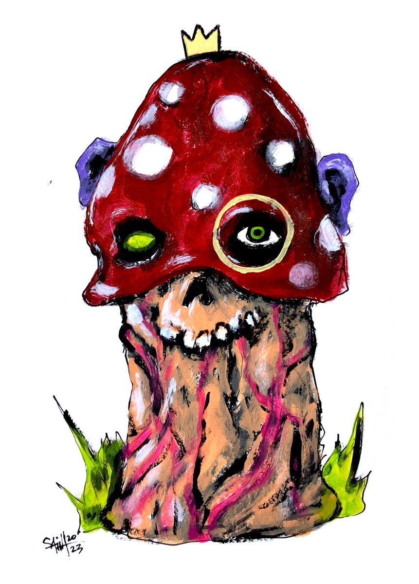 #191 Fly agaric Zombie portrait painting original art, Horror Creepy Dark Art Brut Strange... by Ruslan Aksenov