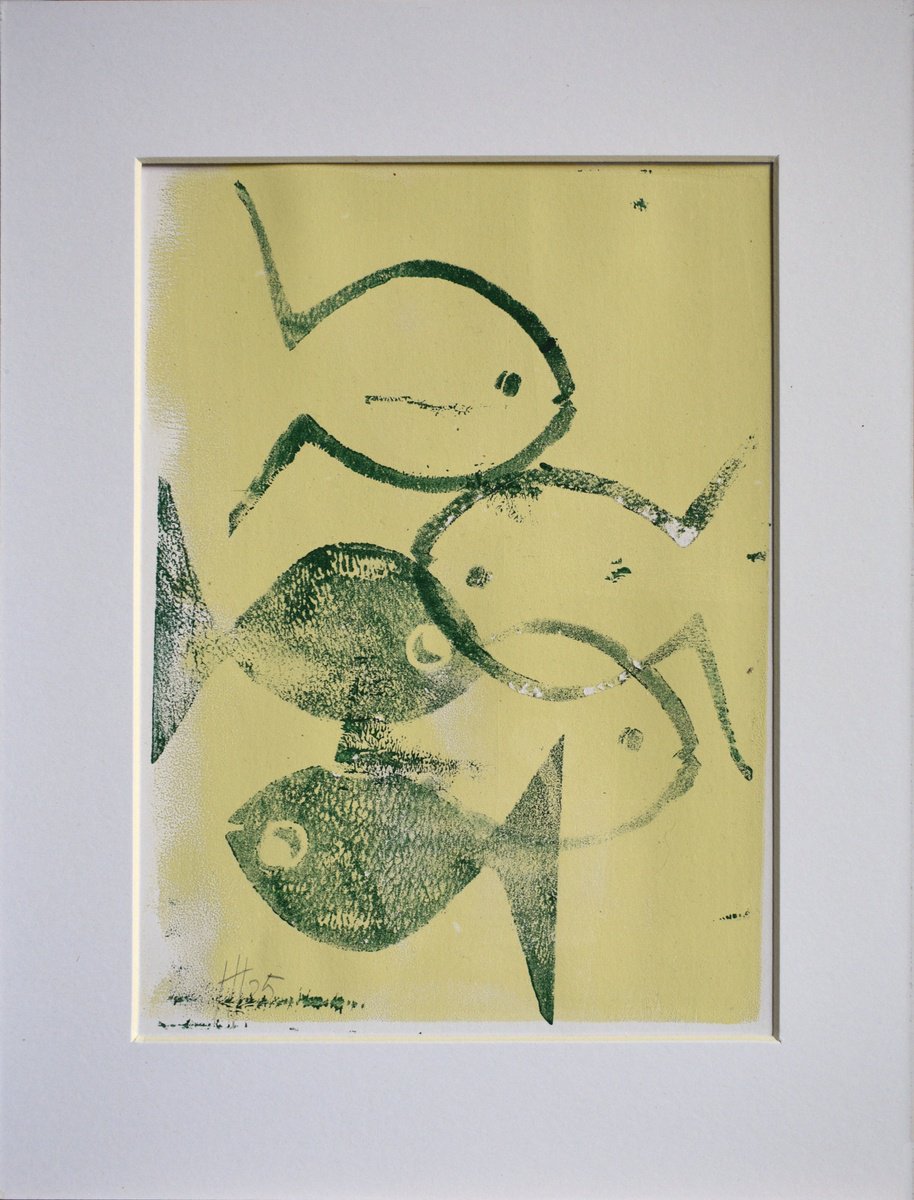Graphic Animal Limited Edition Print By Hilde Hoekstra, 7 X 9, Fish, Fish, Fish, Original Artwork