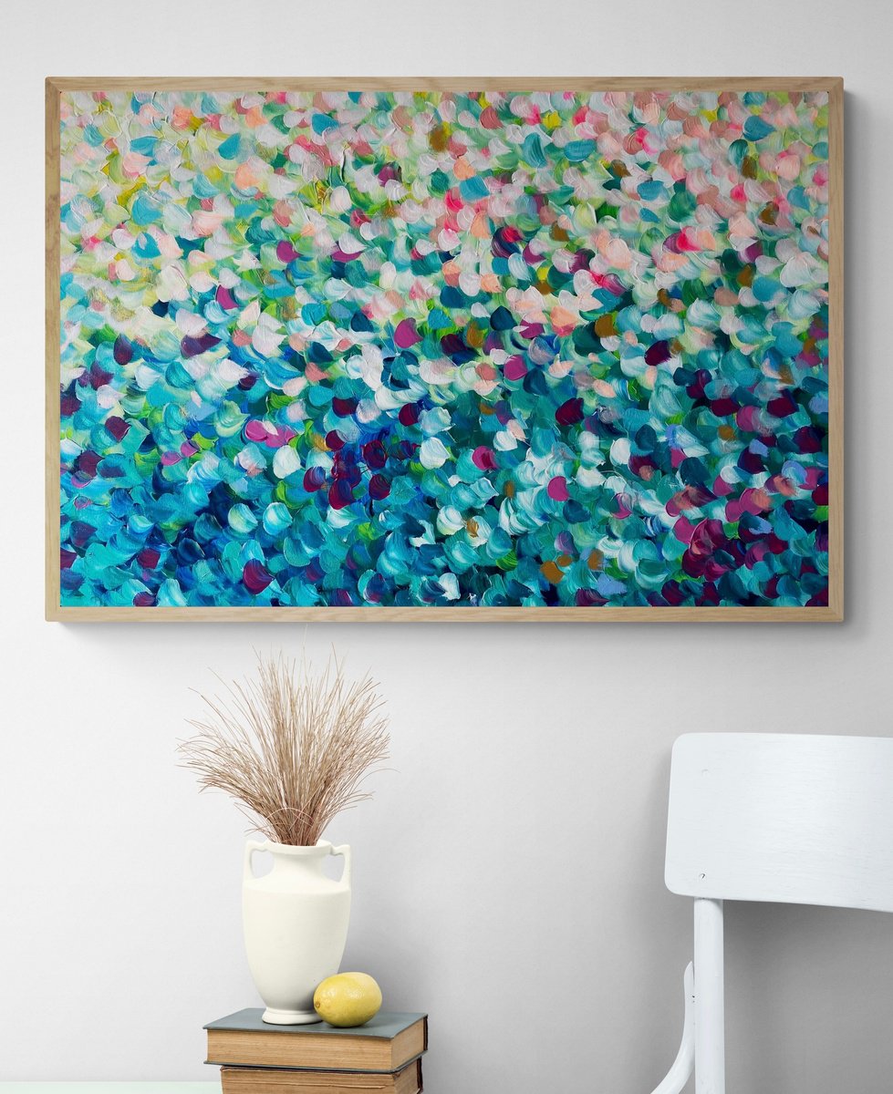 Abstract Acrylic Painting By Katherine Spiller, 37 X 25", Destiny Petals, Original Artwork