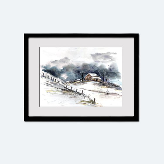 Winter clouds - original watercolor painting