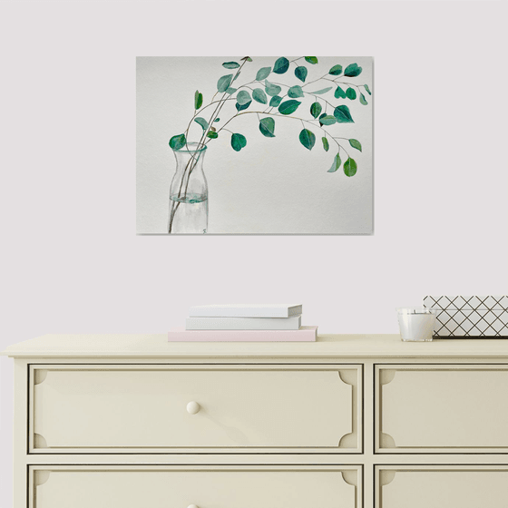 Eucalyptus Original Painting, Botanical Watercolor Artwork, Green Leaves Wall Art, Plant Illustration