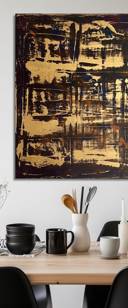 Gold Leaf 70x70x2 cm by Exclusive Arts