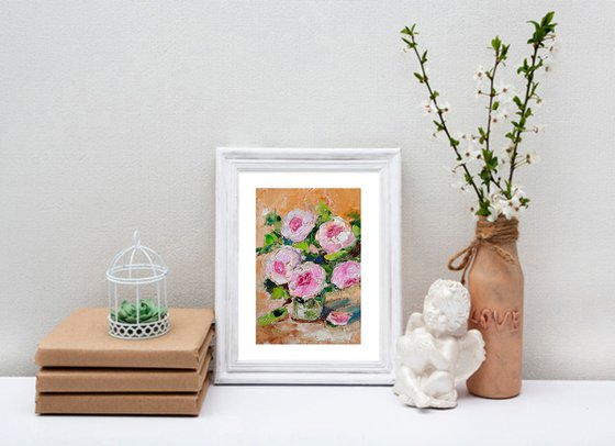 Pink Floral Painting Original Art Small Oil Artwork Flower Wall Art