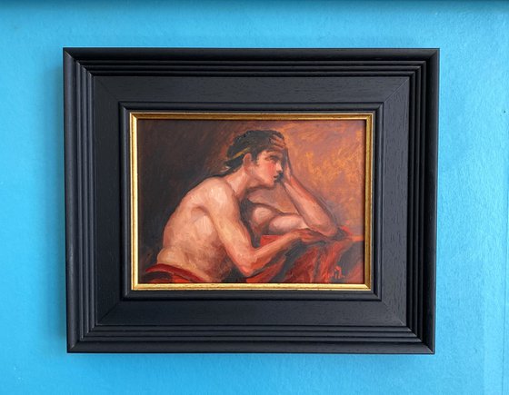 Original oil painting Study after French Academic Nude Study, Young Male