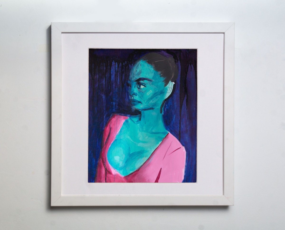 Impressionistic Portrait Acrylic Painting By Bohdan Katolyk, 16 X 16, Girl In The Moonlight, Original Artwork