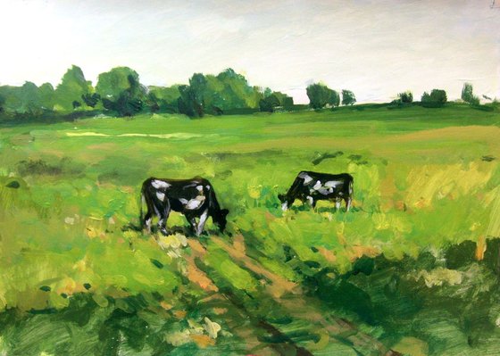 Two cows.  42X29.5cm
