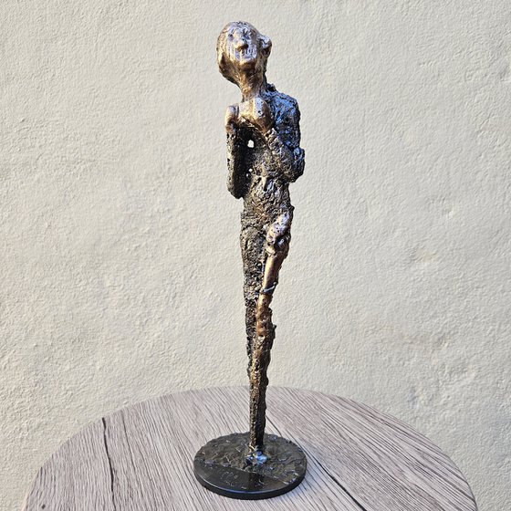 Muse 66-23 - woman lace metal artwork - steel bronze