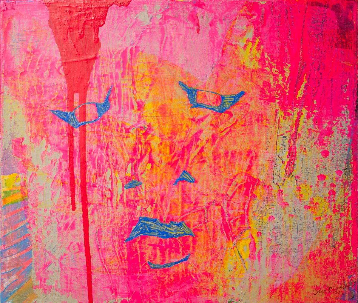 chilling pink face figurative portrait by Olga Chertova