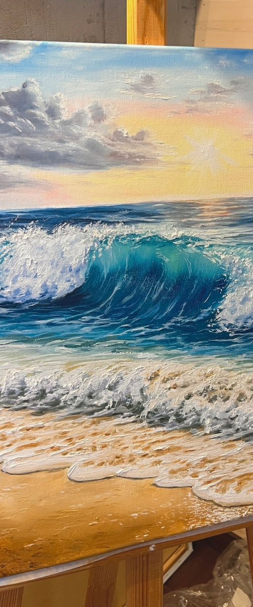 Sea waves and sunset by Marina Zotova