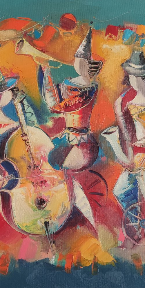 Jazz trio (60x50cm, oil/canvas, abstract art, ready to hang) by Hayk Miqayelyan