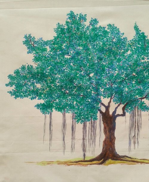 Banyan tree art on silk by Shweta  Mahajan