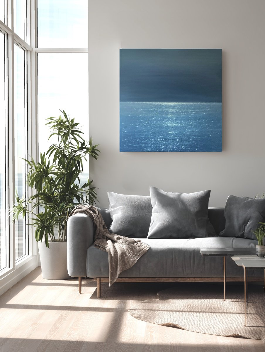 Abstract Landscape Oil Painting By Alena Post, 39 X 39, Full Moon, Original Artwork