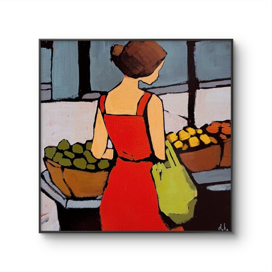 Woman on Market - Original Art 8x8 inch