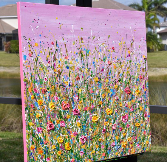 Meadow of Love - Flower Field Impasto Painting