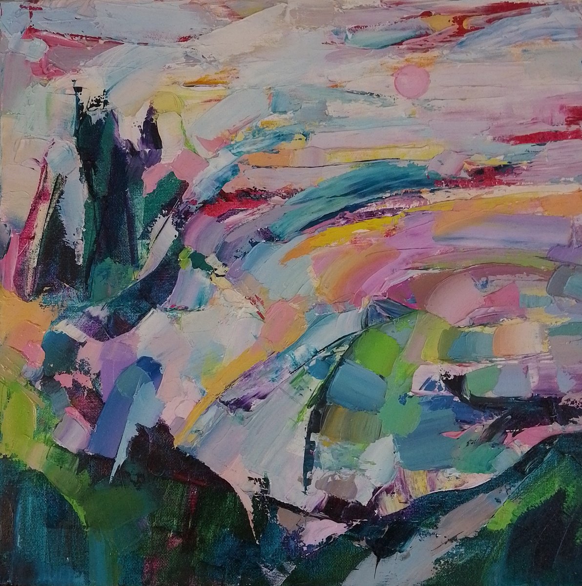 Abstract Landscape Oil Painting By Valentyna Sokolovska, 16 X 16", New Year