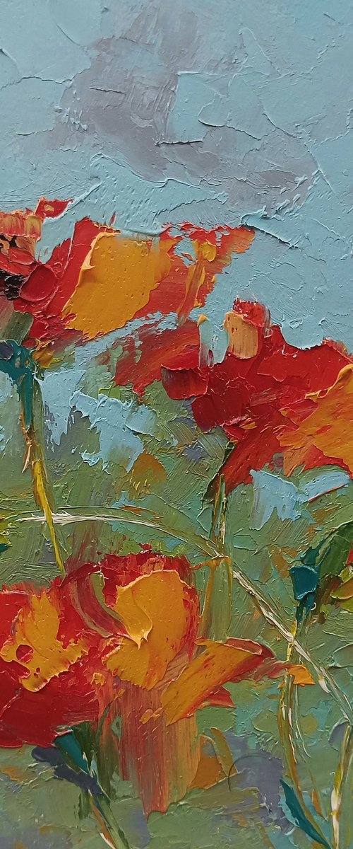 Small oil painting with poppy flowers. by Marinko Šaric