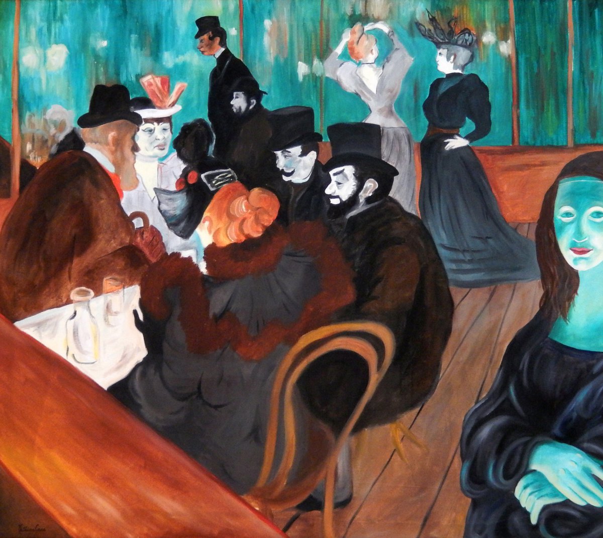 Impressionistic Portrait Oil Painting By Katrina Case, 35 X 31", Mona Lisa Mulan Rouge, Original Artwork