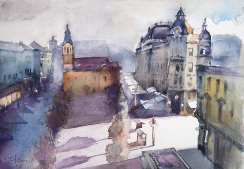 Zagreb , Flower square by Goran Žigolić Watercolors