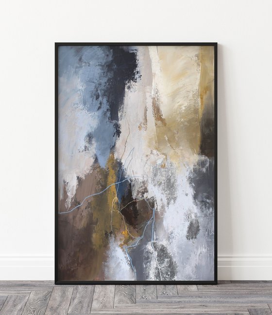 "Glory 2" Navy gray silver acrylic art