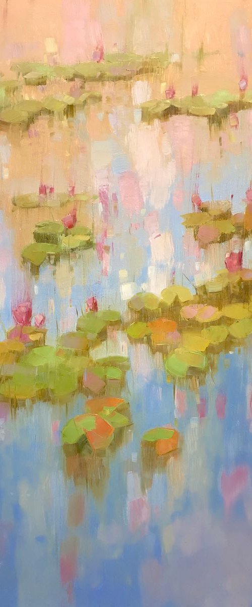 Waterlilies in Fall, Original oil Painting, Large Size, Handmade artwork, One of a Kind by Vahe Yeremyan