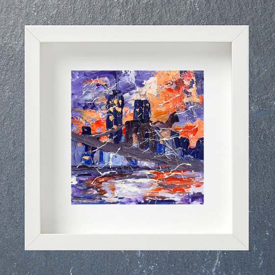 NYC Painting New York Original Art Small Oil Impasto Cityscape Artwork 8 by 8 inches