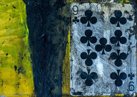 Uncertainty. Figurative Abstract Expression Painting with Playing Cards.