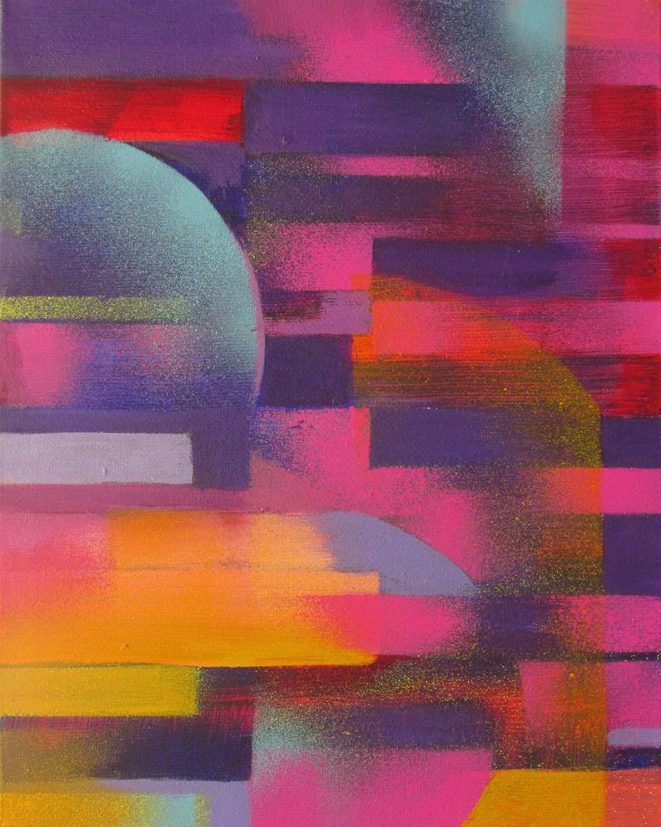 Geometric Abstract Acrylic Painting By Alfred Ng, 8 X 10, Homage To Bauhaus #7, Original Artwork