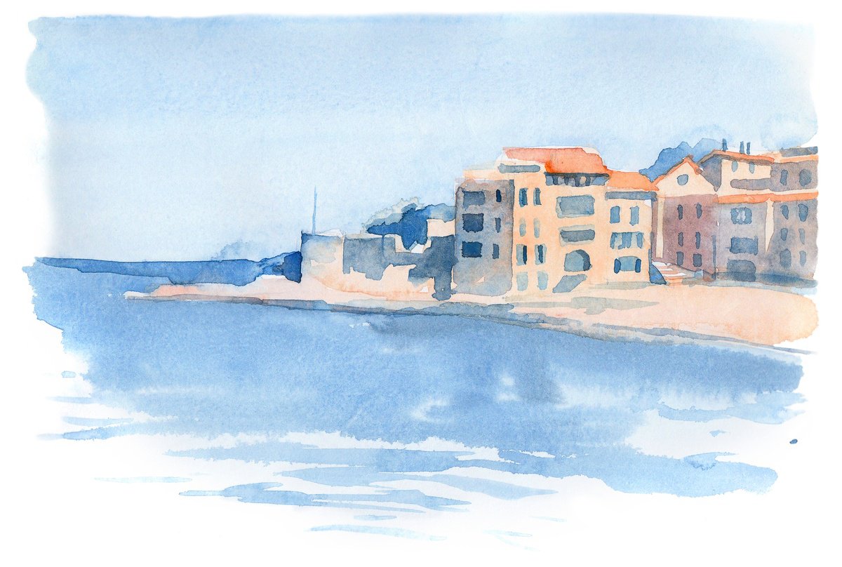 Impressionistic Landscape Watercolour By Tatiana Alekseeva, 8 X 6", Bay Of Saint-Tropez, Original Artwork