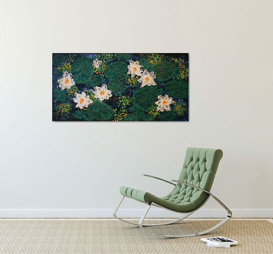 Night white nymphaea /  ORIGINAL PAINTING