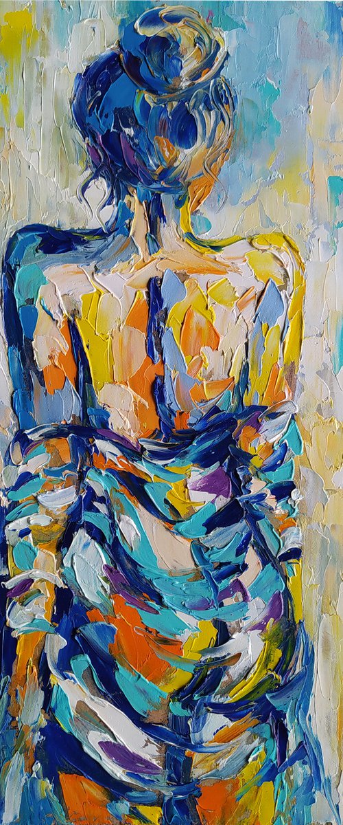 Sheer veil - nude, nu, erotic, body, woman, woman body, oil painting, gift for him, gift for man, nu oil painting by Anastasia Kozorez
