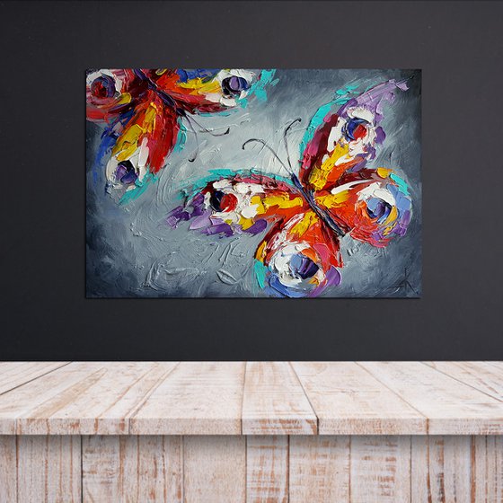 Touch - butterfly, love, insects, oil painting, butterfly oil, butterfly art, gift, art